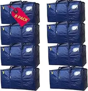 [AlexHome] Heavy Duty Storage Bag, 8 Pack, Extra Large, Blue, 100% New PE, Foldable, Waterproof, Zipper Closure, Moving, Storage, Traveling, Camping