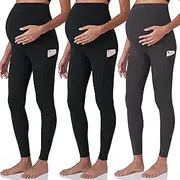 [POSHDIVAH] 3 Pack Women's Maternity Workout Leggings Over The Belly Pregnancy Yoga Pants with Pockets