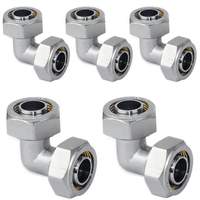 5PC Elbow Air Piping Fittings, 3/4" x 3/4" Tubing, Brass-Nickel Plated, 200PS...