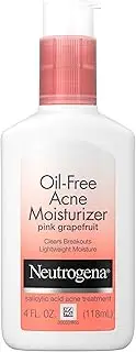 Neutrogena Oil Free Acne Facial Moisturizer with.5% Salicylic Acid Acne Treatment, Pink Grapefruit Acne Fighting Face Lotion for Breakouts, Non-Greasy & Non-Comedogenic, 4 fl. oz