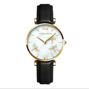 【HANNAH MARTIN】石英機芯手錶-不鏽鋼珍珠貝殼面皮帶女士手錶(HM-1531)