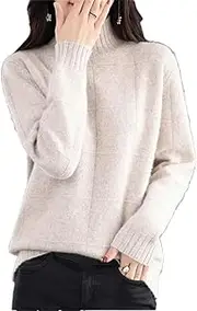 [Zadaos] Women's High Collar Sweater 100% Mink Cashmere Knitted Pullover Solid Color Slim Jumper Khaki 3XL