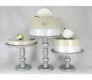 3 Silver Cake Stands Set, Wedding Cake Stands, Rhinestone Cupcake Stands,