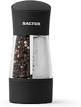 Salter 7612 BKXRA Dual Salt & Pepper Grinders - 2-in-1 Compact Design, Refillable Spice Grinder Set, Adjustable Fine/Coarse Grinding, 75g Salt & 30g Peppercorns, Ceramic Mechanism, Twist to Grind