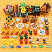 BrickBounty City-Food Bricks Set, Picnic Toys Kitchen Fram Restaurant DIY Pieces Parts Ice-Cream-Cupcakes Turkey-Banana-Carrot-Bread Basket Fish.