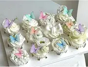 Weraru 48Pcs Edible Wafer Paper Butterflies Cupcake Topper Purple Pink Green Cake Decorations Mixed Color