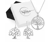 Boxed Solid 925 Signature Silver Tree of Life Earrings and Necklace Set