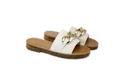 TARRAMARRA Women Leather Metal Ultra Soft Flat Slides Jianna White / AU Ladies 9 / AU Men 7 / EU 40