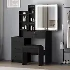 Dressing Table, Lockable Drawer & Sliding Mirror, Vanity Set for Bedroom,4-Drawe