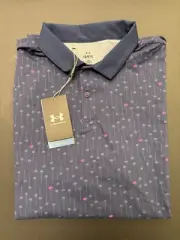 NWT MEN'S UNDER ARMOUR LOOSE POLO, SIZE: L, COLOR: NAVY/PALM TREE PRINT(M2)