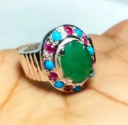Jewelry Emerald Ring Natural Emerald Stone Gift For Him/Her Nice Silver 925 ®