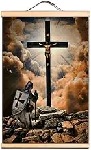 Vintage Crusades Armor Warrior Wall Art Posters Canvas Scroll Painting Knights Templar Wall Hanging Flag For Home Decoration B1