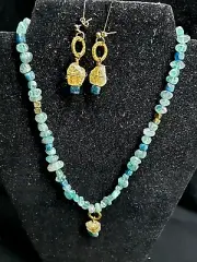 Necklace & Earring Set Wire Wrapped Citrine Kyanite Apatite Bead Handcrafted Art
