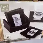 Set of 6 Photo Coasters - Black Photo Coasters w/ Black Wood Holder NIB