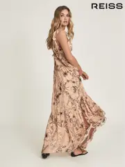 Reiss Blush Peach Floral Printed Maxi Dress (T42478) | $460