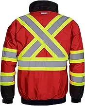 JORESTECH High Visibility Reflective Safety Bomber Jacket Waterproof X in Back ANSI/ISEA, Red, Large