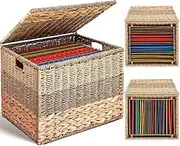 Extra Large Decorative File Box Seagrass File Box Organizers for Letter & Legal Size Basket Hanging Filing Cabinet with Lid Document Folder Basket for Home Office Decor(Tricolor,Water Hyacinth)