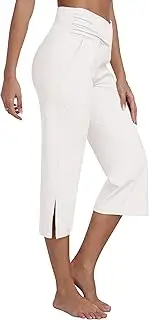 MoFiz Womens Yoga Capris Pants High Waist Lightweight Athletic Exercise Casual Wide Leg Yoga Pants with Pockets
