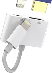 Lightning to HDMI Adapter (2-in-1) for iPhone 14 Pro Max Charging Cable Jack for Apple MFI Certified 1080p Multiport Display Screen Digital TV Audio Video for Projector Charger Power Supply