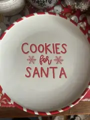 One Cookies for Santa plate, 8” Red White Christmas