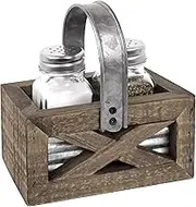Autumn Alley Barn Door Rustic Salt and Pepper Shakers Set in Wood and Galvanized Caddy, Farmhouse Salt and Pepper Shakers For Rustic Kitchen Decor, Rustic Kitchen Accessories for your Country Kitchen