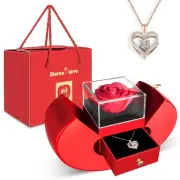 Preserved Flower Red Rose with Heart Necklace, Gifts for Mom, Girlfriend, Wom...