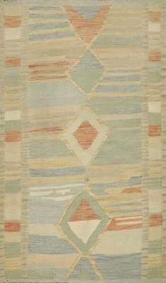 Geometric Kilim Wool Flat-Weave Foyer Rug 3x5 for Cozy Minimalist Spaces Carpet