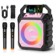 Karaoke Machine with 2 Wireless Microphones, Portable Bluetooth Speaker for A...