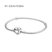 Heart Clasp Snake Chain Silver Bracelet for Women and Men, Retro and Creative Gift A3-23cm