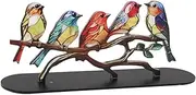 Metal Bird Ornament,Tabletop Hummingbird Decor,Colorful Stained Glass Birds on Branch Desktop Ornaments,Made with Acrylic, Ideal Home Office Decoration (5 Birds)