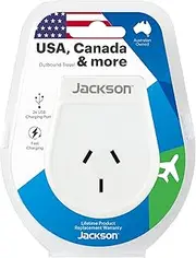Jackson AUS - USA & Canada USB-A Travel Adapter, White