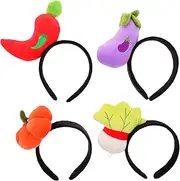 [COSMEVIVI] Vegetable Shaped Headbands for Girls 4pcs Soft Hairband Set Comfortable Fit for Party Halloween