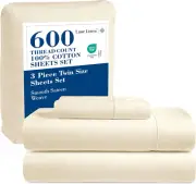 Twin Sheets Set - 600 Thread Count Bed Sheets Set Twin Size - 100% Cotton Sheets