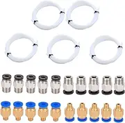 5 White Teflon Tubes (1 Meter), with 10 PC4-M6Quick Fitting,10 PC4-M10 Pneumatic connectors, to Connect for 3D Printer 1.75mm Filament