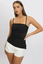 Black Singlet Top Side Ruched - Size 12M, Women's Singlet
