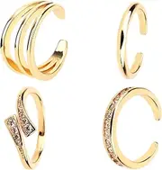 [Mikovivi] 4pcs Toe Rings for Women, Adjustable Open Toe Rings Set Minimalist CZ Triple Row Crystal Hug Band Stylish Summer Foot Jewelry (Gold), Copper, No Gemstone