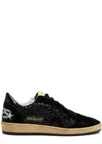 Golden Goose Ball Star Distressed Glittered Suede Sneakers - Black - 2 2