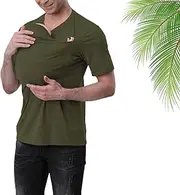 [Generic] Kangaroo Shirt for Dad and Baby, 2025 Upgraded Summer V-Neck Baby Kangaroo Carrier Shirt, Men and Women (Green,Small)