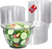 Mr Miracle Clear 48 Ounce Plastic Salad Bowls with Snap-On Lids. Pack 50. Airtight Disposable Salad Containers for Lunch, Meal Prep, Parties. Ideal as Disposable Salad Bowls with Lids