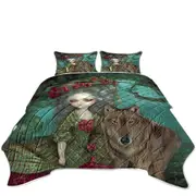 Loup Garou Forest Beautiful Girl and Her Wolf Coverlet