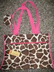 Giraffe Print Pink Tote Bag with Matching Coin Purse Reusable Grocery School