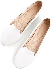 [SAILING LU] Women Round Toe Flats Comfortable Fashion Ballet Flat Shoes for Women Dressy Slip-ons Loafers, Round Toe-white, 9.5
