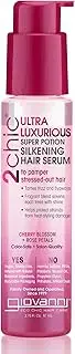 GIOVANNI 2chic Ultra-Luxurious Super Potion Silkening Hair Serum - Cherry Blossom & Rose Petals, Aloe Vera, Pro-Vitamin B5, Smooths Curly & Wavy Hair, Paraben Free, Color Safe - 2.75 oz