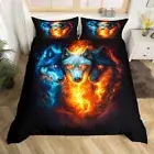 Family Duvet Cover Twin Size,Jungle Wild Animal Gothic Wildlife Bedding Set 2