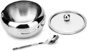 Cabilock Stainless Steel Spice Jar with Spoon Drum Type Ingredient Bowl Aesthetic Seasoning Pot for Kitchen Storage and Easy Cleaning