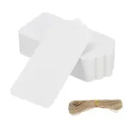 100 Pcs Blank Gift Tags with String, 3.8x1.8" Rectangular Wave Kraft Tags, White