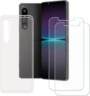 [LCEHTOGYE] Case for Sony Xperia 1 V + 2 Pcs Tempered Glass Screen Protector, Slim Transparent Shock-Absorption Soft TPU Bumper Protective Phone Case Cover for Sony Xperia 1 V (6,5")