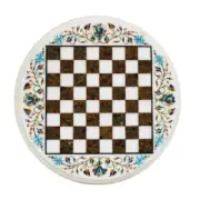 Round Marble White Chess Table Top, Marble Chess Board, Home Patio Christmas Eve