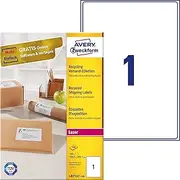 AVERY Zweckform LR7167-100 Recycled Labels 199.6 x 289.1 mm 100 Sheets Self-Adhesive Printable Matte Paper 100% Recycled Paper Blue Angel Natural White