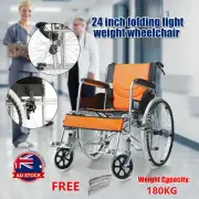 24''Foldable Lightweight Medical Wheelchair Footrest BackrestTransport Fold+Nail